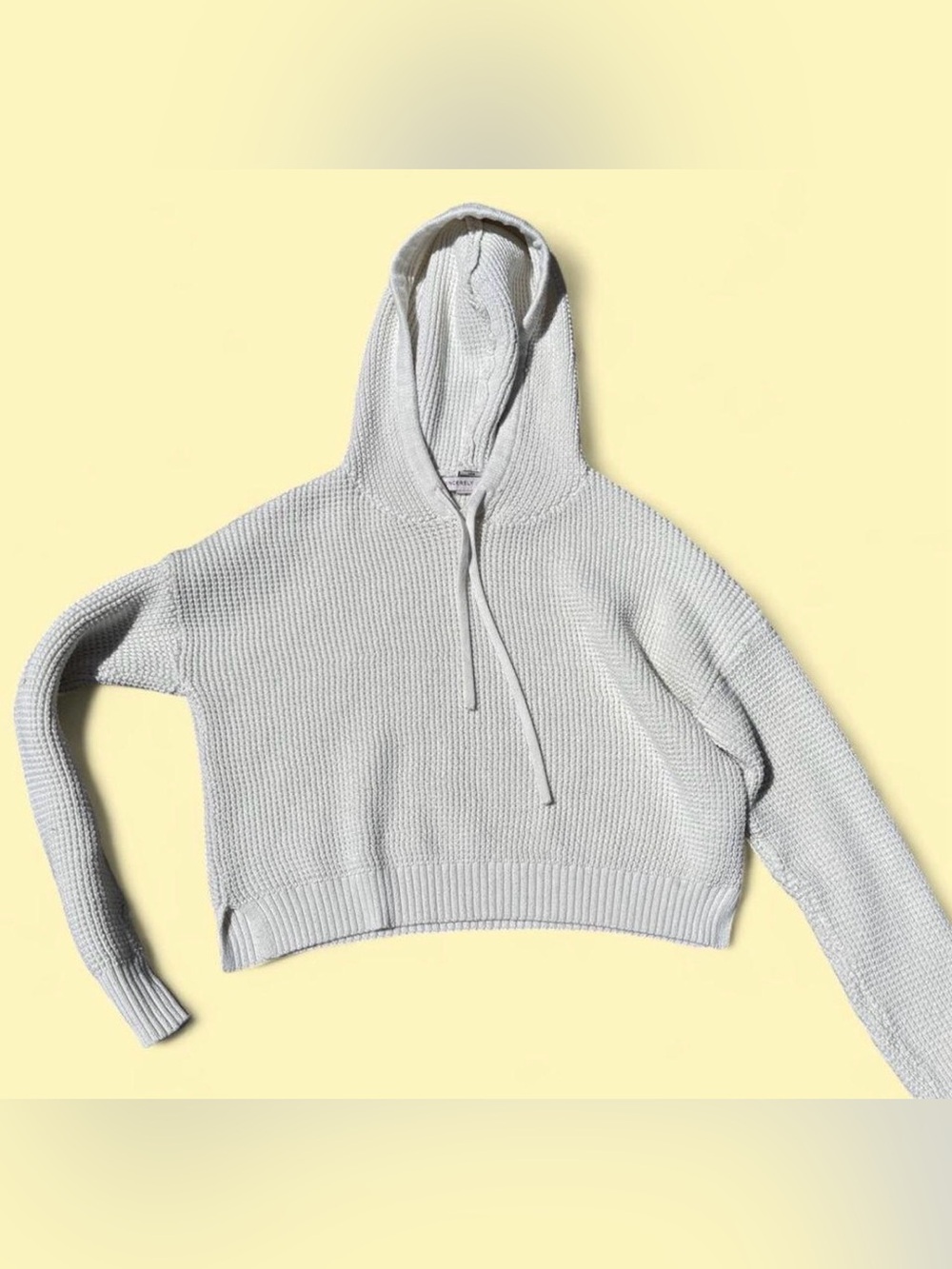 Sincerely Jules Cream Waffle-Knit Hooded Pullover